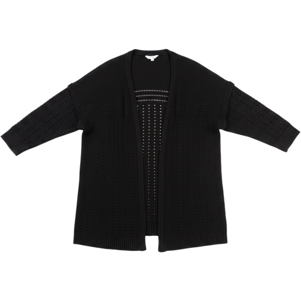 Terra & Sky Womens 1X Black Pointelle Open Front Cardigan Sweater